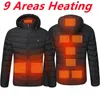 Coletes femininos homens 9 áreas jaqueta aquecida usb inverno ao ar livre jaquetas de aquecimento elétrico quente sprots casaco térmico roupas jaqueta de algodão aquecível 231007