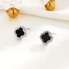 S925 Sterling Silver Hollow Clover Designer Earring Ear Studs Rings Shining Zircon Crystal Black Red Lucky Earrings Earings For Women Girl Jewelry Gift