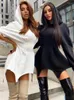 Women's Hoodies 2023 Fashion Hooded Dress For Women White Waist Wrap Bodycon Mini Spring Long Sleeve Sweatshirt Dresses