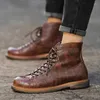 Boots Designer Men's Shoes Italian Full Grain Leather Fall Dress Durable Lace Up Ankle Formal Party Short 2023 Round Toe Outdoor