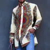 Hommes africains dessus de chemise à manches longues rétro automne 2021 musulman géométrique imprimé affaires Blouses hauts chemises à simple boutonnage 317C