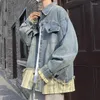 Männer Jacken Frühling Herbst Retro Gestreiften Spleißen Denim Hemd Männer Frauen Hübsche Lose Beiläufige Nische Jacke Tops Männlich Kleidung