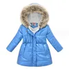 Children's down jacket winter new long cotton-padded jacket for boys and girls bright thick hooded fur collar cotton-padded jacket coat