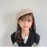 Bérets 202308-ji22 Drop automne hiver Plaid Tweed garçon fille Pu bord mode enfants béret chapeau enfants loisirs peintre