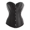 Sexy Women Black Strapless Satin Boned Corset Top Overbust Bustier Steel Buckle Front And Lace up Back 8198225B