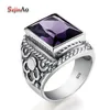 Solitaire Ring Real 925 Sterling Silver Heavy Signet Rings Men's Mens Mustive Amethyst 1216mm Stone Party Male Vintage Jewelry Gift for top 231007