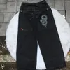 Streetwear jeans maschile jnco y2k hip hop cartone animato stampa grafica pantaloni neri larghi uomini donne pantaloni a gamba larga con vita alta