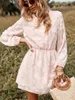 Casual Dresses Fashion Women's Spring And Autumn Long Sleeve High Waist Minidress Bohemia Style Pink Chiffon A-Line Vestidos