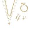 Ensemble de boucles d'oreilles et collier pour femmes, pendentif rond Simple en forme de V, bague créative, Bracelet, bijoux pour femmes, accessoires de fête à la mode