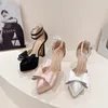 Dress Shoes Pink High Heels Pointed Toe Bow Chunky White Platform For Women Cross Buckle Ladies Pumps Elegant Talons Femme