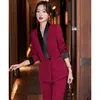 Women's Two Piece Pants Elegant Wine Formal Women Business Suits With And Jackets Coat Ladies Office Work Wear Professional Pantsuits