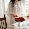 Women's Sleepwear Dress Peignoir Spring Cotton Long Autumn Night Vintage Nightgowns Fairy White Embroidery Princess Women Victorian Robe