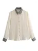 Women's Blouses Shirts For Women 2023 Office Lady Work Elegant Chiffon Shirt Contrast Textured Trim Lapel Collar Long Sleeve Top Clothes