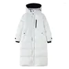 Women's Trench Coats Fashion Thick Warm Hooded Parka Black White Cotton Jackets Long Down Jacket Coat Winter Korean Oversized