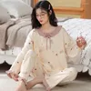 Pyjamas en coton pur pour femmes, vêtements de nuit, manches longues, ensemble d'ameublement de maison, printemps et automne, été 2023