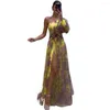 Casual Jurken Elegante Tie-Dye Print Jurk Vrouwen Mode Schuine Schouder Geplooide Lange 2024 Zomer Herfst Dame Feestavond vestidos