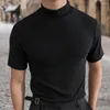 Men's T Shirts Men Summer T-shirt Half-high Collar Short Sleeves Pullover Slim Fit Elastic Mid Length Casual Soft Breathable Male Top