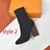 Autumn Winter Boots Socks Heeled Heel Boots Fashion Sexig stickad Elastic Boot Designer Alfabetiska kvinnor Skor Lady Letter Thick High Hools Stor storlek 35-42 med låda