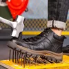 Botas masculinas de couro botas de trabalho de segurança de aço toe punctura-prova indestrutível sapatos de segurança staleneus construção botas de trabalho de soldagem 231007