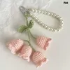 Keychains Hand-woven Lily Of The Valley Key Chain Cute Flower Pearl Bag Accessory Women Woolen Crochet Charm