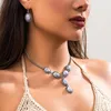 Ketting Oorbellen Set Vintage Boheemse Imitatie Turquoise Hanger Kettingen Voor Vrouwen Etnische Stijl Zilver Kleur Meatl Casual Party Sieraden