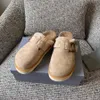 Lyxdesigner päls sandaler stilfull mocka päls fluffiga tofflor tjocksolat spänne ylle fussbett sabot höst och vinter utomhus kvinnor loafers storlek 35-40