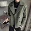 Men's Jackets 2023 Autumn And Winter Wool Blend Coat Korean Windbreaker Loose Short Casual Jacket Social Solid Black