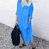 Frauen Blusen Sommer Weißes Hemd Kleid Frauen Lange Hülse Drehen-unten Kragen Seite Split Tasche Weibliche Feste Lose Strand robe