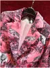 유럽 ​​및 미국 여성 의류 2023 가을 새로운 긴 소매 정장 칼라 핑크 프린트 재킷 아홉 번째 바지 패션복
