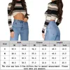 Damestruien Dames gehaakte truien Top Geribbeld gebreid Cropped trui met horizontale strepen Slim Fit Halfhoge kraag Navel blootgesteld Dagelijkse outfit