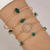 Bedelarmbanden Chinese en Engelse imitatie edelsteen ingelegd cirkelvormig licht Luxe armband set van vier groene kristallen damesarmband