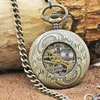 Zegarki kieszonkowe 20pc/działka Vintage brązowa ośmiornica Flip mechaniczny zegarek szkieletowy Roman Dial męski prezent z łańcuchem