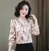 Luxury Designer Stand Collar Pink Blouses Women Silk Satin Runway Fashion Shirt Long Sleeve Autumn Winter Casual Button Up Shirt 2023 Office Lady Cute Plus Size Tops