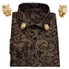 Ouro paisley seda camisas masculinas manga longa flor casual para vestido barry wang designer leopardo colarinho pino masculino 227m