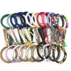 10pcs Mixed Colors PU Leather O Key Chain Custom Circle Tassel Wristlet Bracelet Keychain Women Girl Key Rings Wrist Strap161q