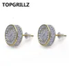 Topgrillz Gold Silver Color 아이스 아웃 입방체 지르콘 라운드 스터드 이어링 스크류 뒤 버클 남성 여성 힙합 보석 선물 1820