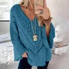 Women's Sweaters V-Neck Flare Long Sleeve Solid Color Women Sweater Autumn Hollow Out Loose Knitwear Jumper Lady Fashion Knitted Pullover