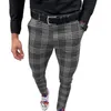 Litthing Mens Casual Pants Plaid Gray Mid midja London Fashion 2020 Men Chinos byxor Skinny Muti-Color Trech Pants Slim Fit197n