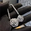 Pingente colares cristal rinestone colar para mulheres moda 2023 sparkly luxo sliver correntes flor no pescoço decoração jóias