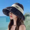 Breite Krempe Hüte Frühling Sommer Frauen Sonnenhut Wasserdicht Schwarz Kleber Schutz Leere Top Kappe 12 cm Eimer Magic Tape einstellbar