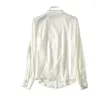 Damesblouses Birdtree 92% Moerbeizijde 8% Spandex Wit overhemd 2023 Herfst Lange mouw Geborduurd Elegant Halflange blouse T39872QC