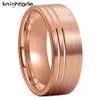 Wedding Rings 8mm Tungsten Carbide Ring Two Offset Grooves Men Women Band Flat Brushed Comfort Fit 231007