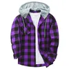 Men's Casual Shirts Men Red Plaid Print Flannel Shirt Hooded Oversized Clothes European American Style Handsome Holiday