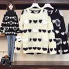 Kadınların Sweaters Elmasları Seviyor Örgü Patchwork Drivover Örgü Uzun Kollu Hit Renk Siyah Beyaz Örgü Sweat