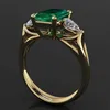 Solitaire Ring 14k Gold Jewelry Green Emerald for Women Bague Diamant Bizuteria Anillos De Pure Gemstone Females 231007