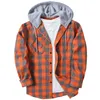 Men's Casual Shirts Men Red Plaid Print Flannel Shirt Hooded Oversized Clothes European American Style Handsome Holiday