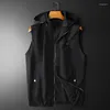 Men's Vests Hooded Zipper Spring Autumn Vest High Quality Solid Color Sleeveless Male Outerwear Man Coats Plus Size 5XL