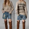 23aw Zadig Voltaire 여성 디자이너 패션 클래식 스웨터 New Zadig et Voltaire Top v Neck Handmade Manging Wool Letter 모직 스웨트 니트웨어