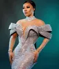 2023 Oct Aso Ebi Arabic Silver Mermaid Prom Dress Beaded Crystals Evening Formal Party Second Reception Birthday Engagement Gowns Dresses Robe De Soiree ZJ314