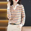 Women's Sweaters 2023 Polo Collar Long-Sleeved Striped Pullover Autumn And Winter Fashion Loose Solid Color Versatile Cashmere Sweater